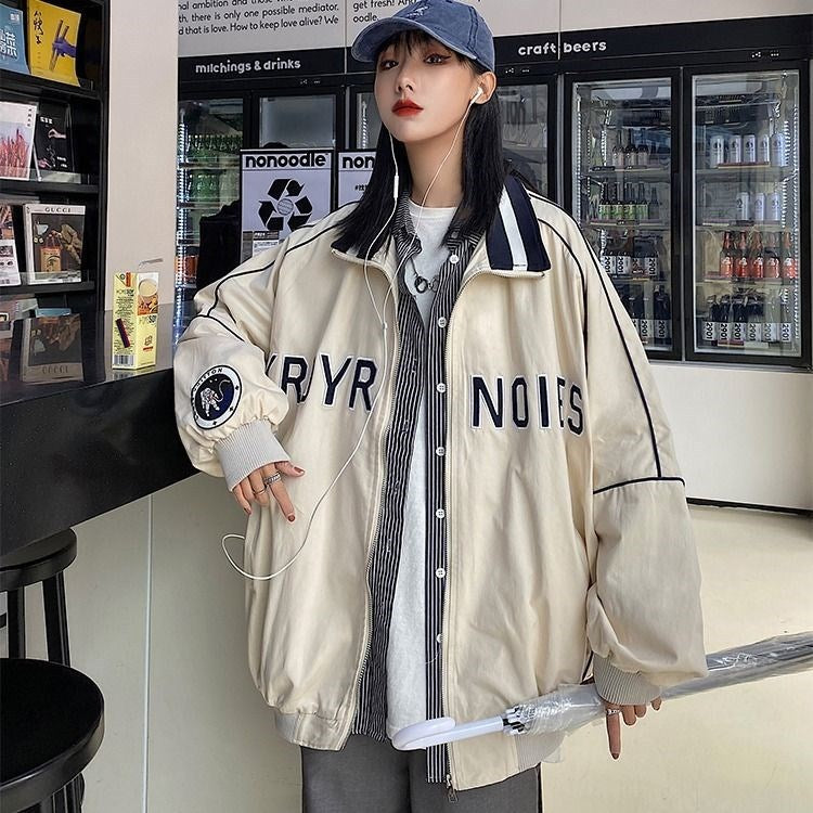 Stand-up Collar Loose Baseball Uniform Women's Lazy Style Jacket
