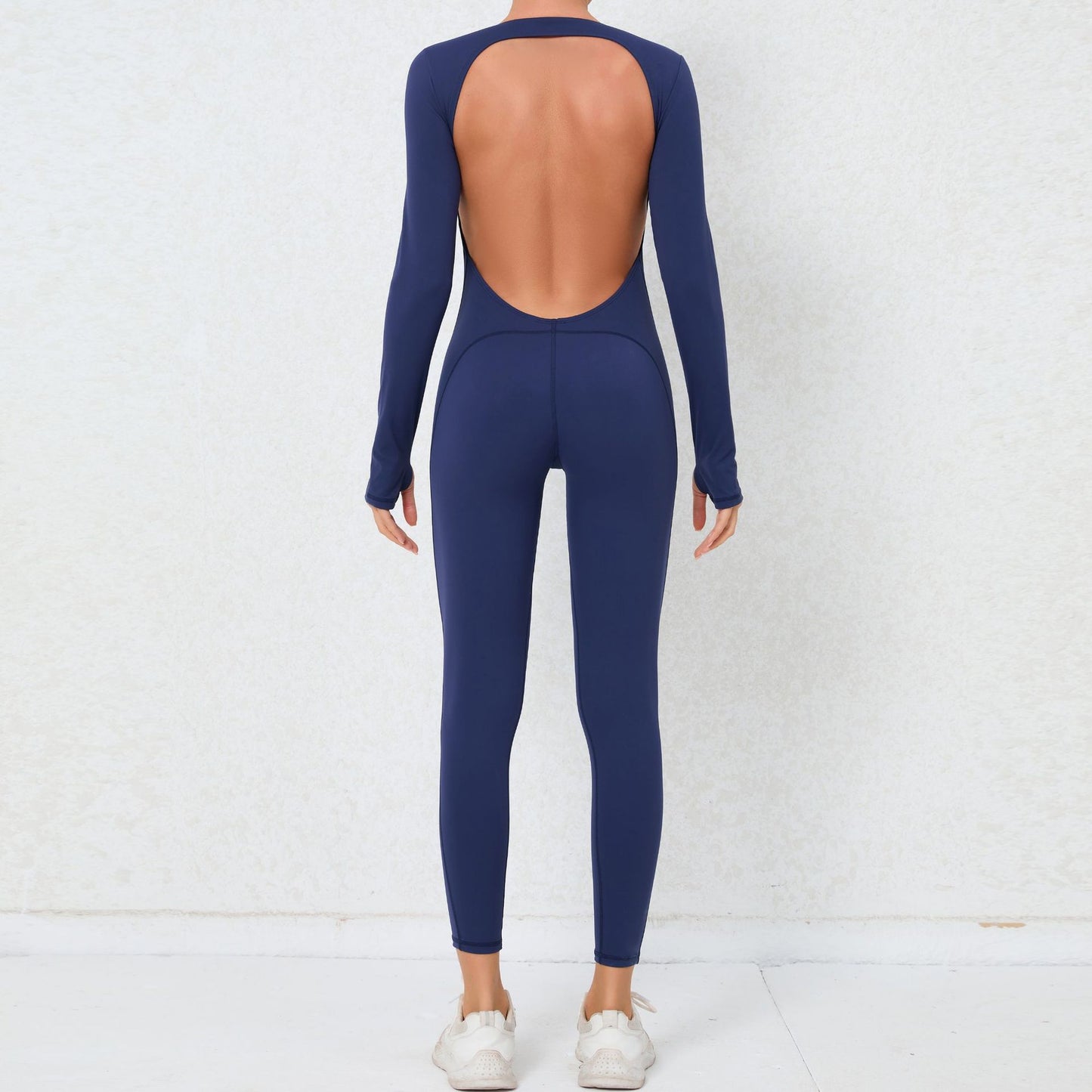 Finger Backless Nude Feel Long Sleeve Yoga Jumpsuit