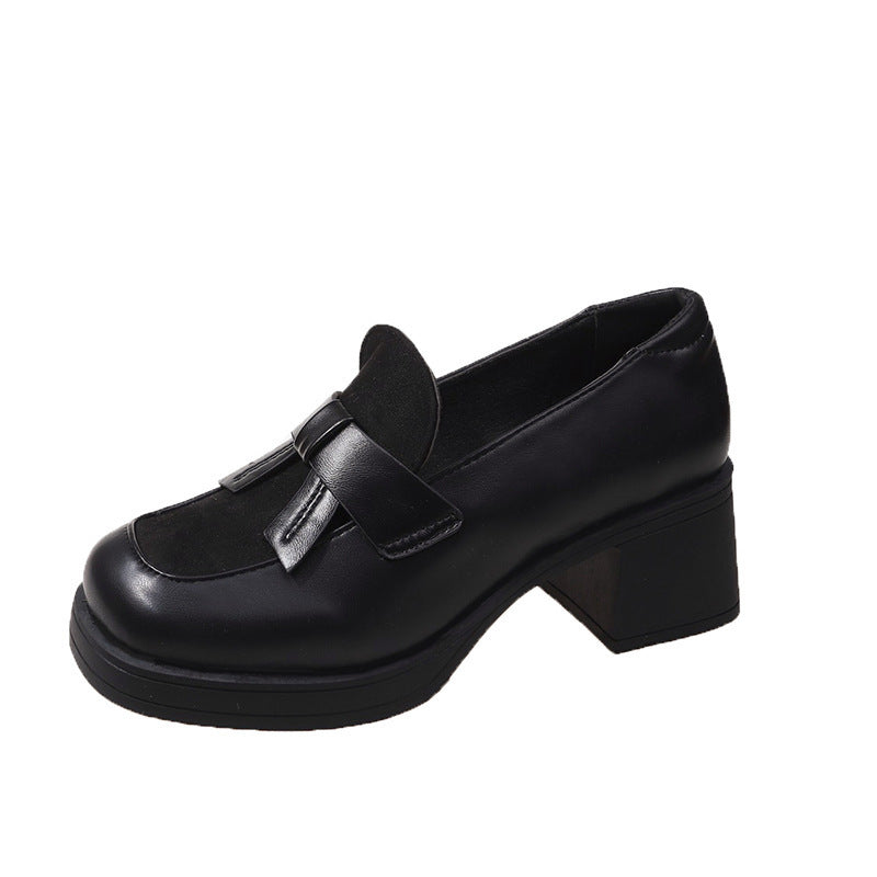 British Style Women's Women's Thick Heel Brown Leather Shoes