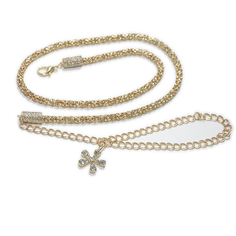Ladies Metal Rhinestone Inlaid Thin Waist Chain