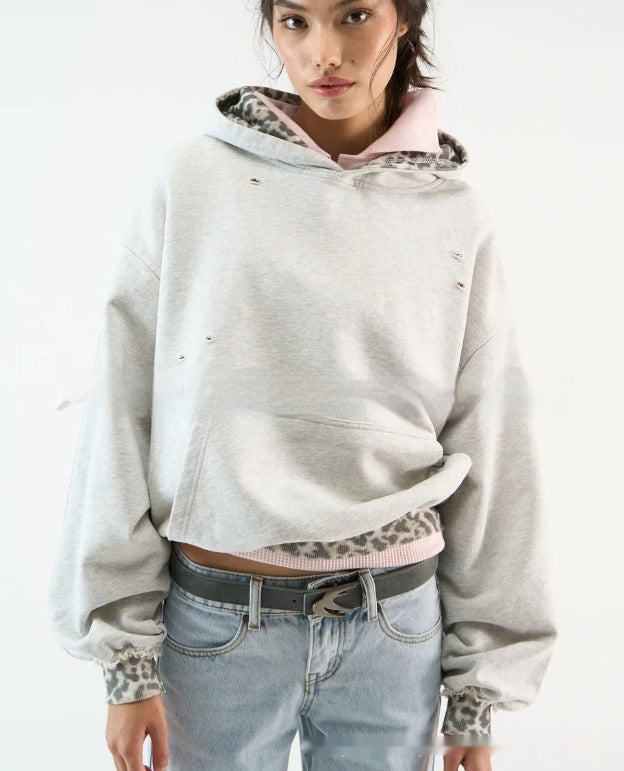 Autumn And Winter Simple Fashion Contrasting Color Camouflage Hooded Sweatshirt With Fake Two-piece Design