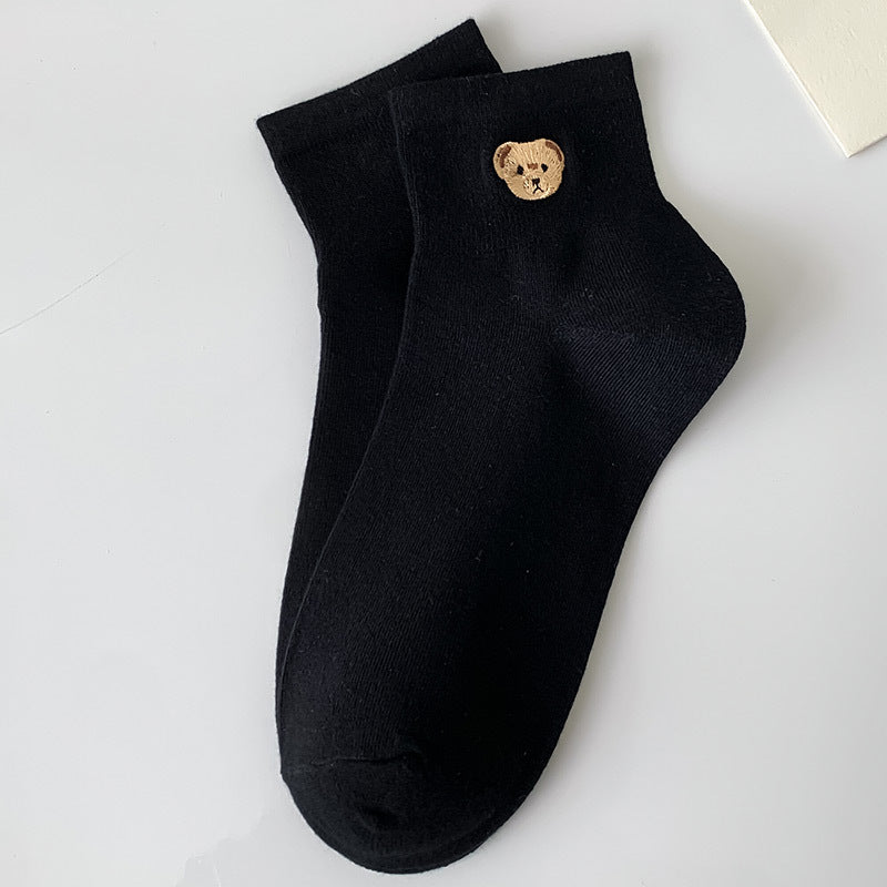 Bear Embroidery Socks Women's Cute Cartoon Teenage Girl Short Tube