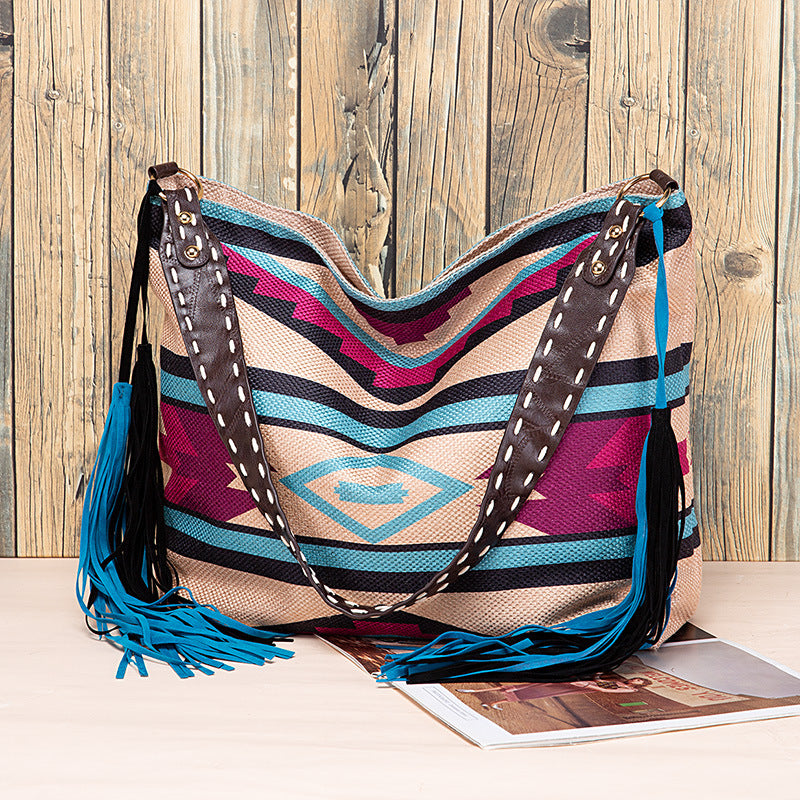 Retro Tassel Cotton And Linen Women's Bag Portable