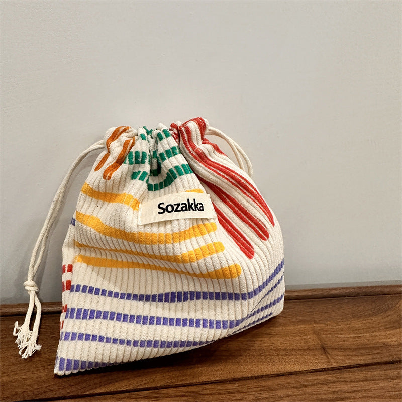 Solid Color Corduroy Buggy Bag Drawstring Bundle Cosmetic Bag