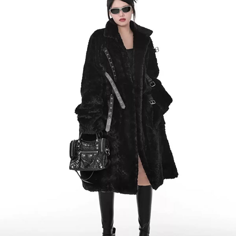 Dark Style Imitation Fur Plush Coat Women's Mid-length