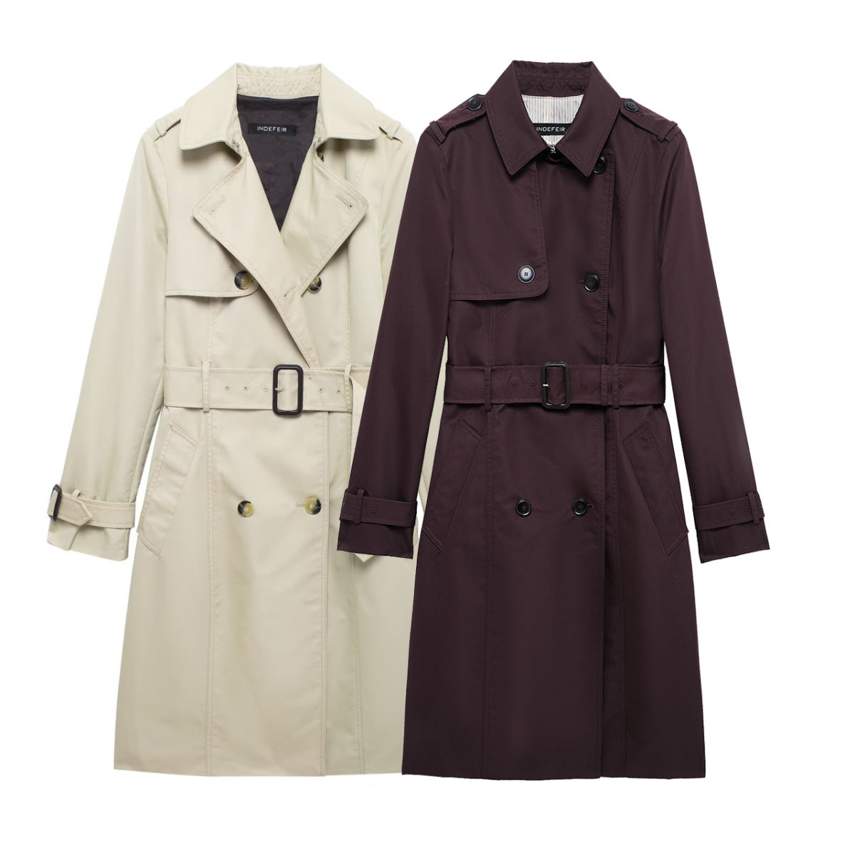 Retro dobbeltradet slim-fit langærmet revers alsidig trenchcoat