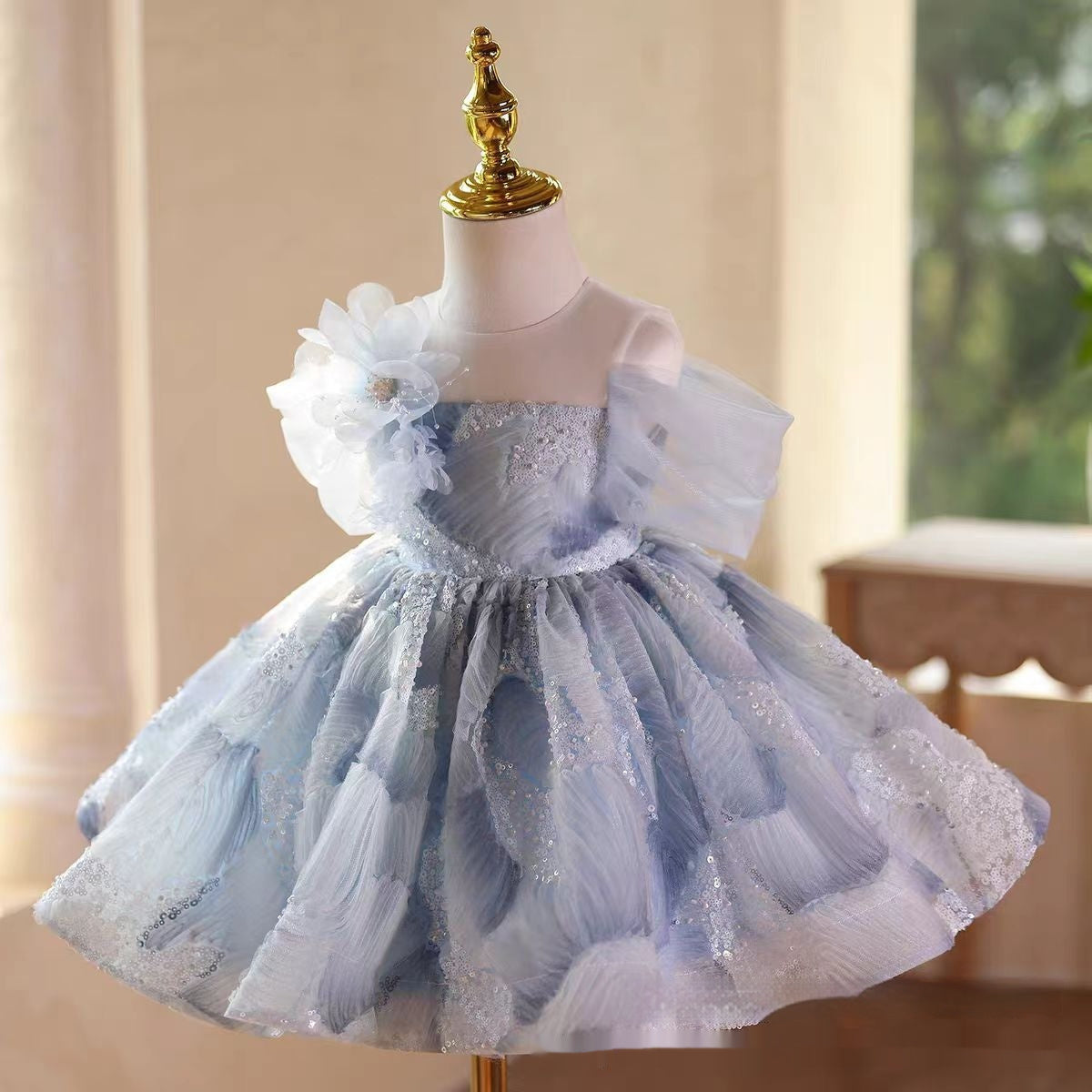 Childrens Sequined Off-shoulder Puff-style Fashion Princess Dress