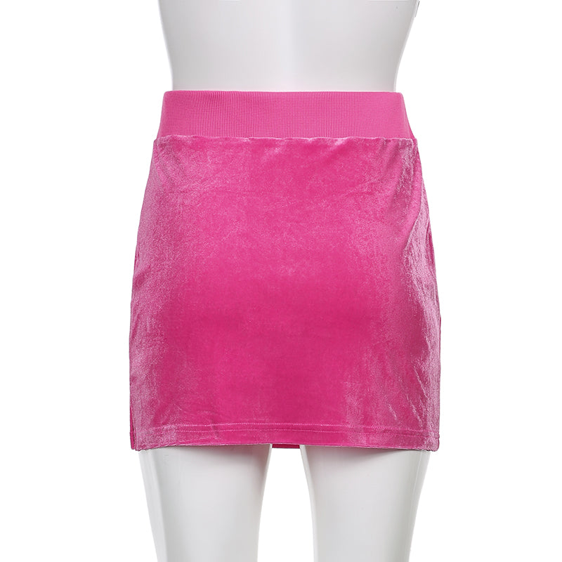 Pure Color Velvet Love Heart Hot Diamond Waist Lace-up Skirt