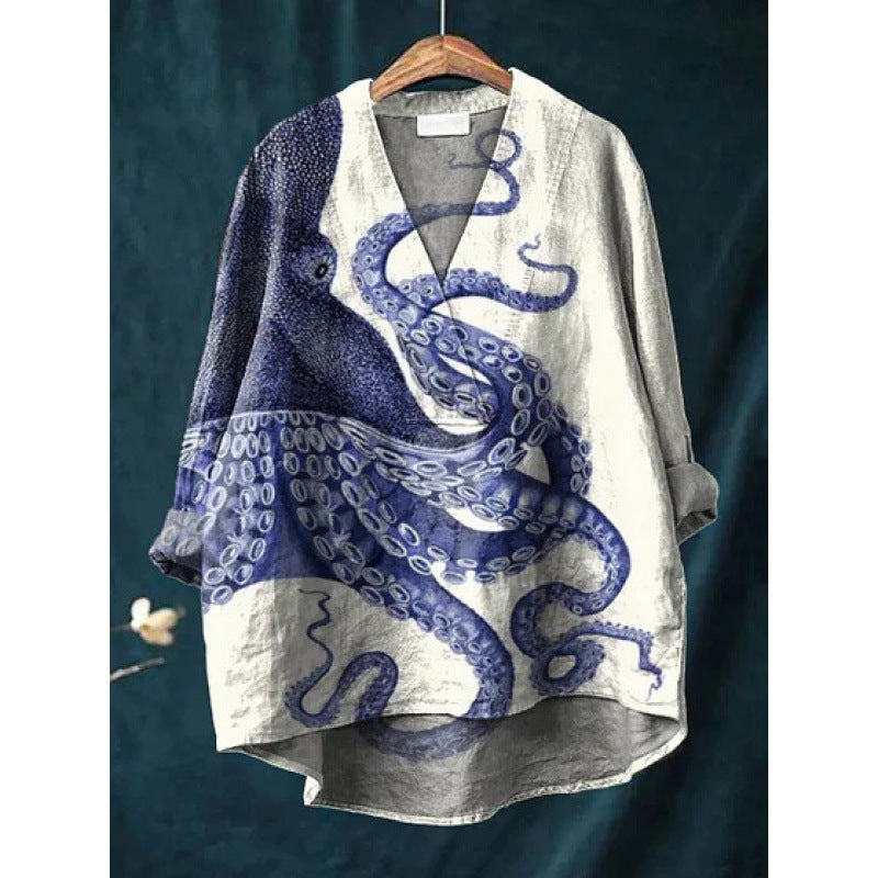 Autumn Collarless Long-sleeved Women's Shirt Long Sweater Casual Shirt