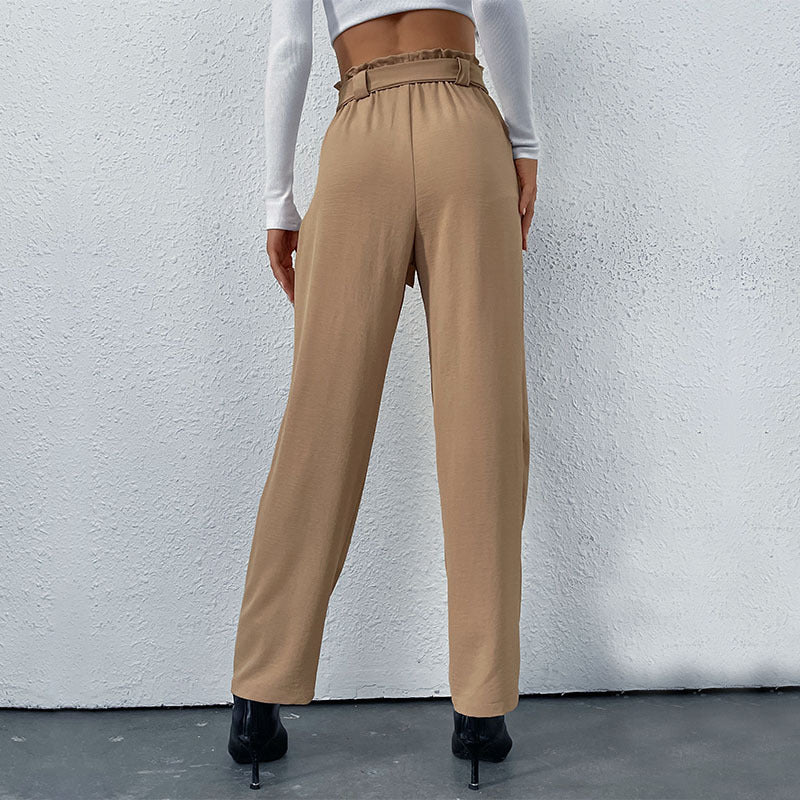European And American Commuter Style Elastic Tie Wide Leg Pants For Women