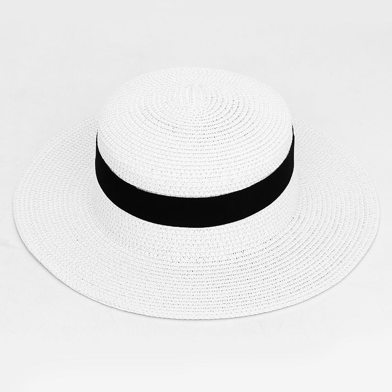 Square Buckle Dome Panama Lafite Flat Straw Hat 21 Color