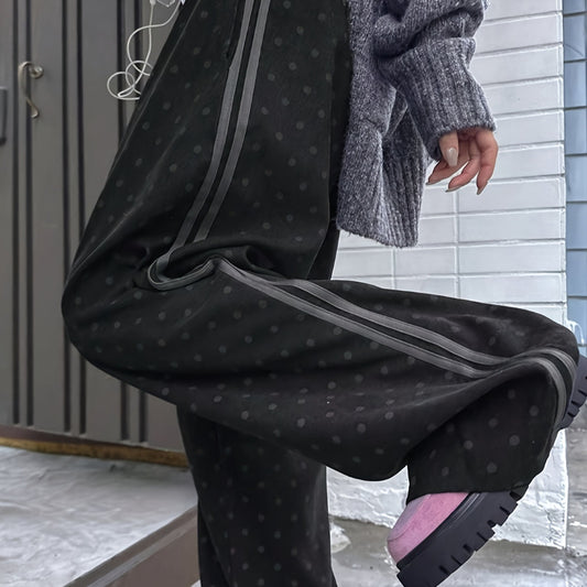 Thin Outer Wear Polka Dot Wide Leg Pants Drape All-matching Drawstring