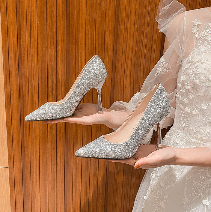 Wedding Dress Two-way Bridal Crystal High Heel Wedding Shoes