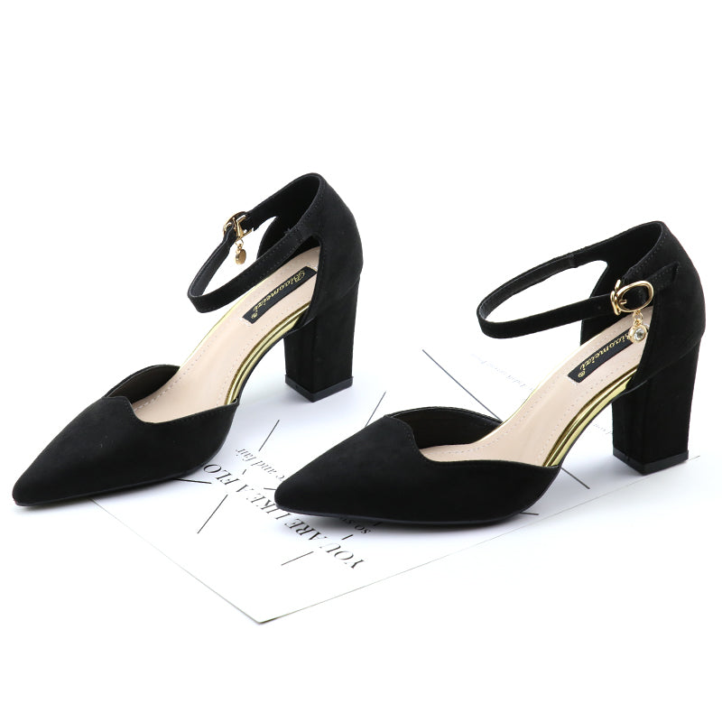 Women's Thick Heel High Heel Sandals Mid-heel Pointed Hollow Single Shoes