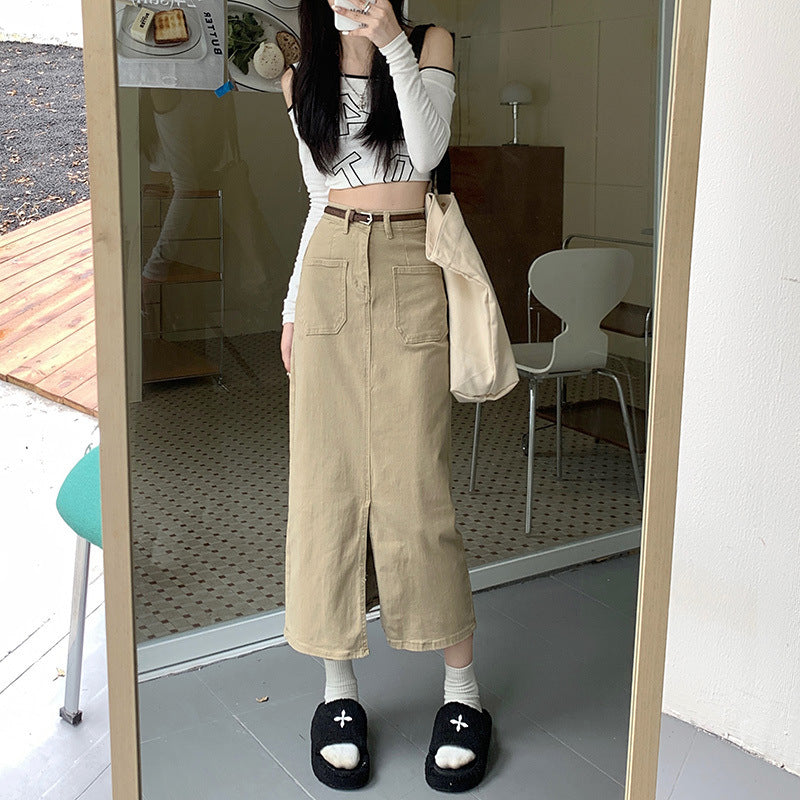Retro Slit Workwear Skirt Temperament Straight A- Line