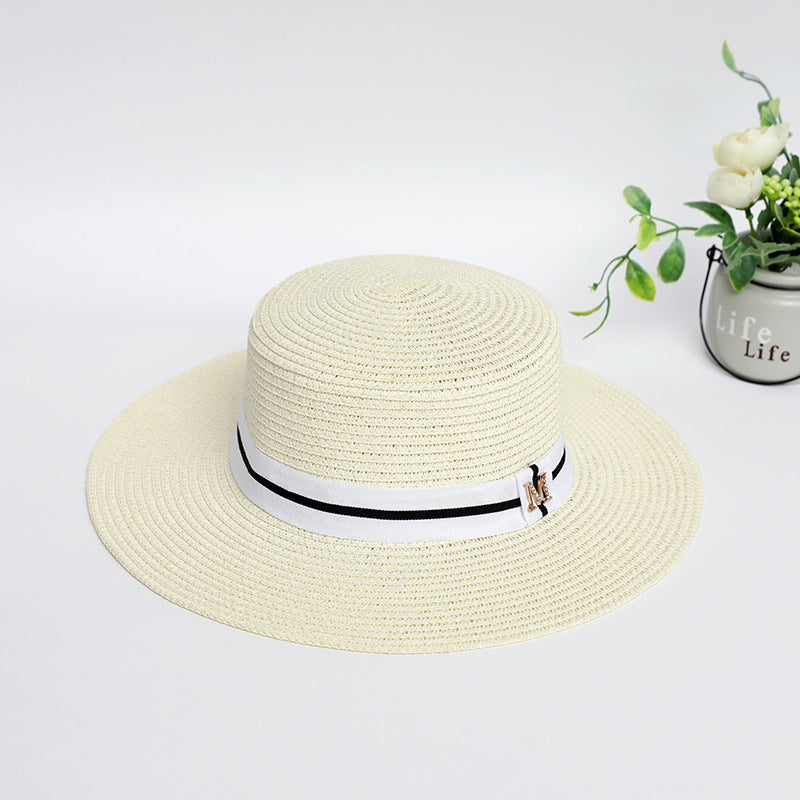 Rhinestone M Standard Flat Top Straw Hat Seaside Shade