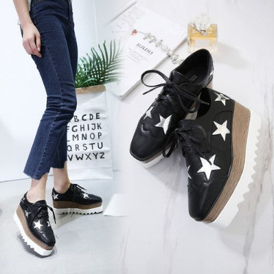 Wedge Heel Square Toe British Style Casual Height-increasing Shoes