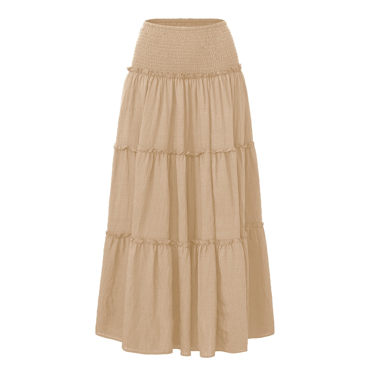 Three Tier Ruffled Cotton Linen Maxi Dress