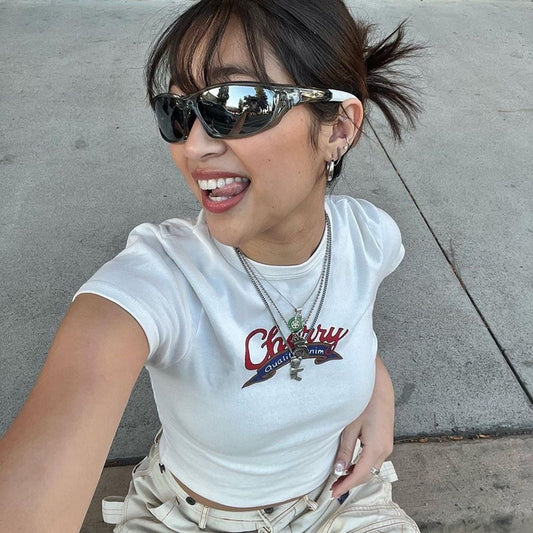 Short Sleeve Printed Top Slim T-shirt