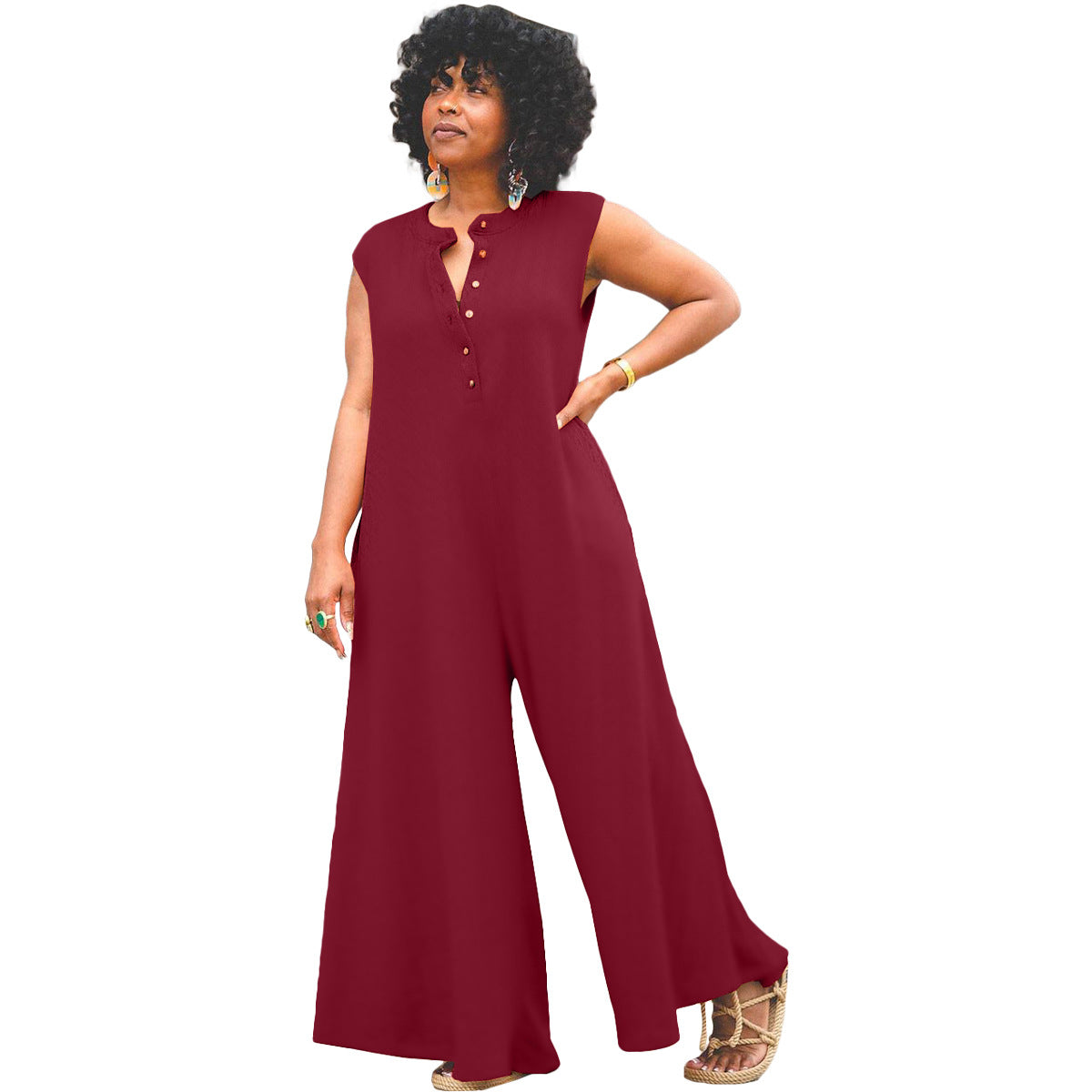 Kvinders Casual Jumpsuit med Knapper Store Størrelser