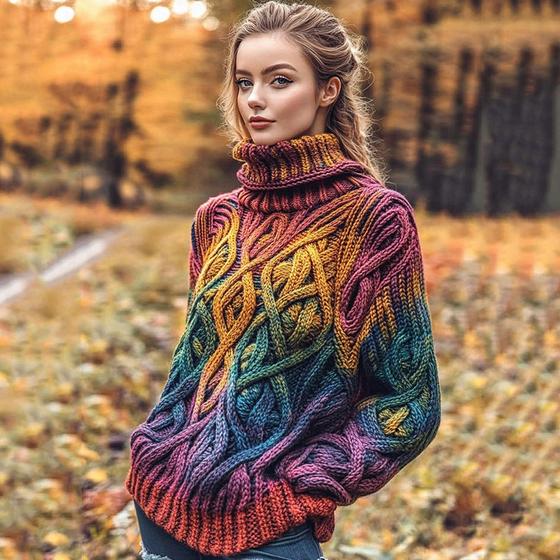 New 3D-printed Loose-fitting High-neck Top For Fallwintercross-border Style Casual Off-shoulder Design For Women