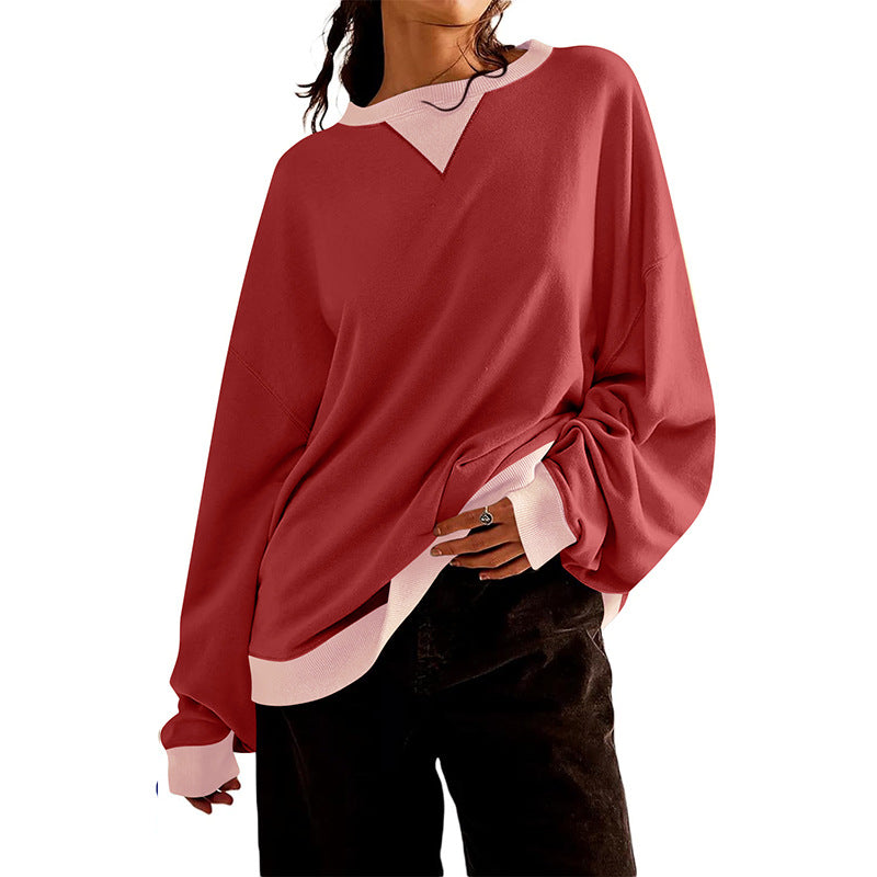Løs Afslappet Sweater med Kontrastfarve til Kvinder