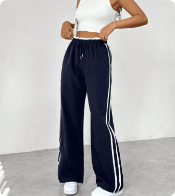 European And American Black Sports Straight Pants Leisure Commute
