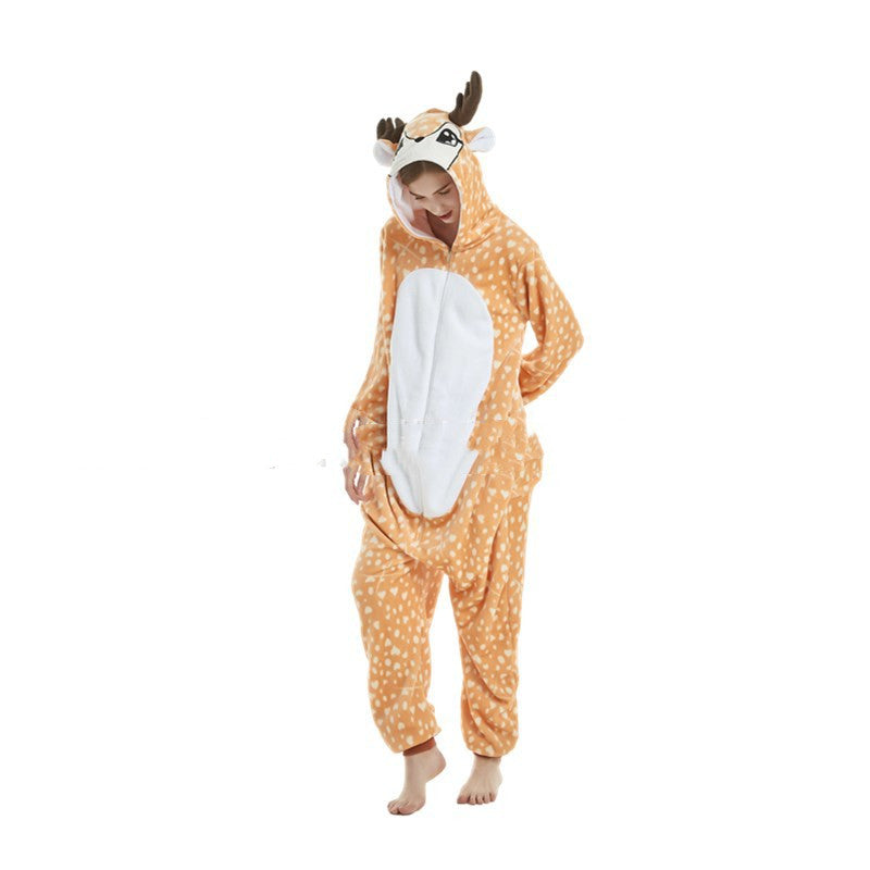 Men And Women Facecloth Cute Little Deer One-piece Pajamas