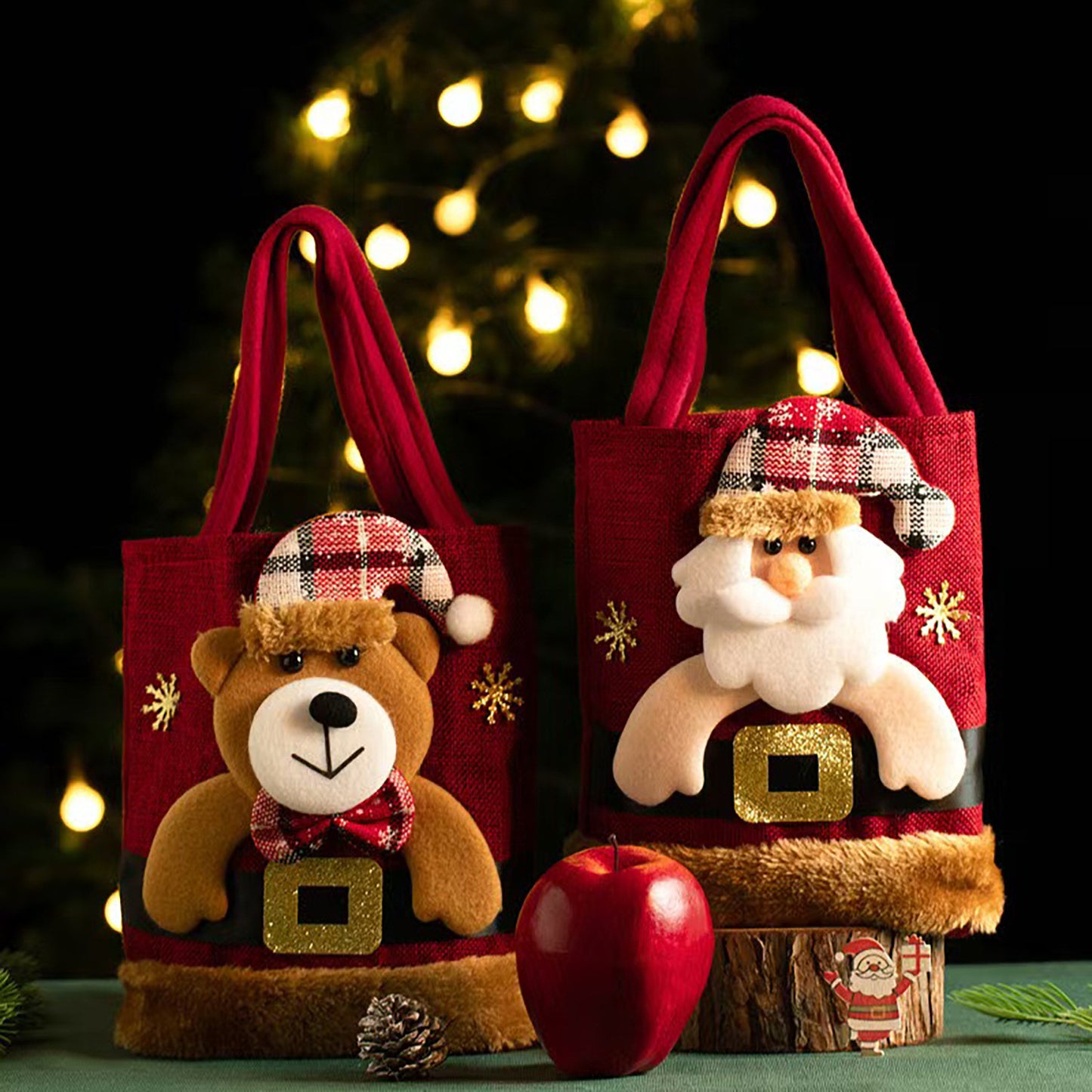Christmas Ornament Tote Bag With A Distressed Plush Finish