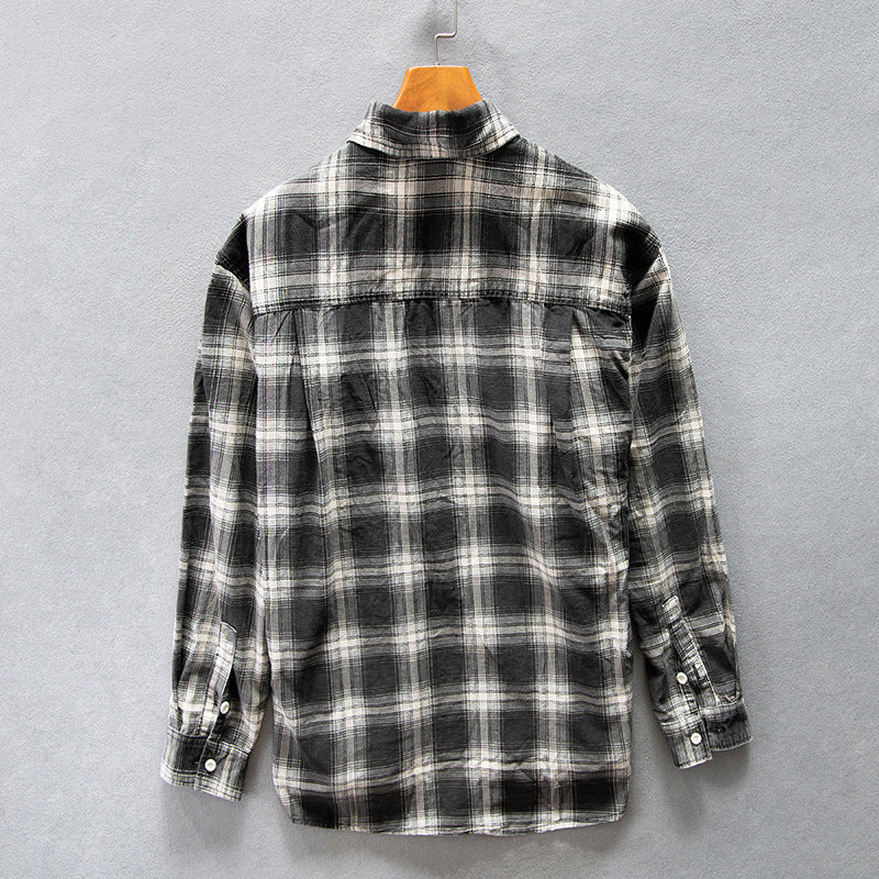 High-end Pure Cotton Trendy Plaid Long-sleeved Shirt Men's Casual Loose Shirt Thickened Coat