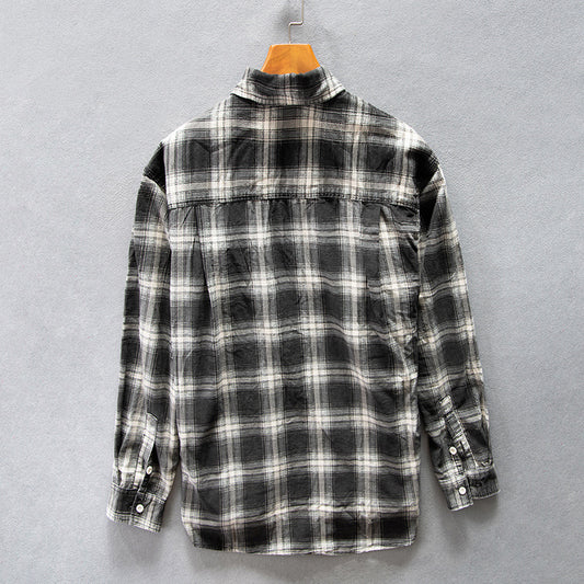 High-end Pure Cotton Trendy Plaid Long-sleeved Shirt Men's Casual Loose Shirt Thickened Coat
