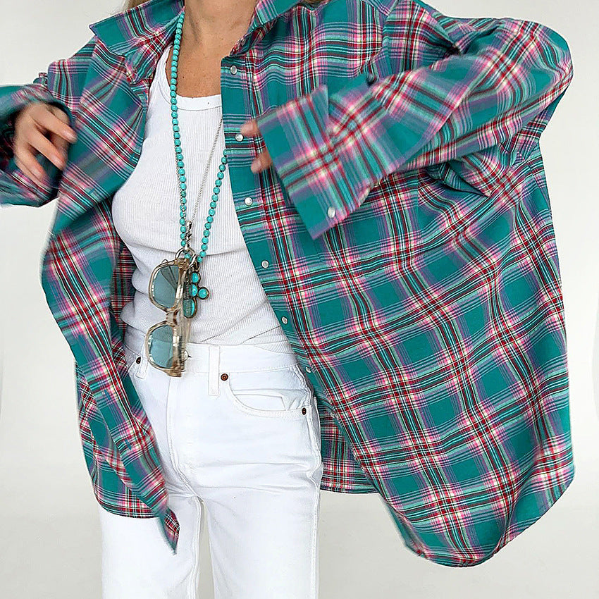 Women's Retro Classic Contrast Color Plaid Shirt
