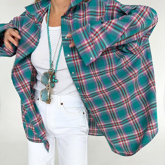 Women's Retro Classic Contrast Color Plaid Shirt
