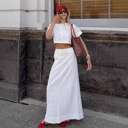 Fashion White Short Sleeve T-shirt Dress Set For Women