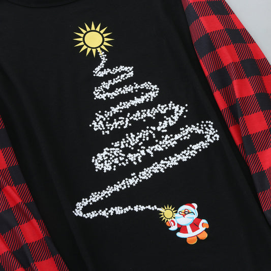 Christmas Tree Starry Plaid Print Long-sleeved Parent-child Outfit