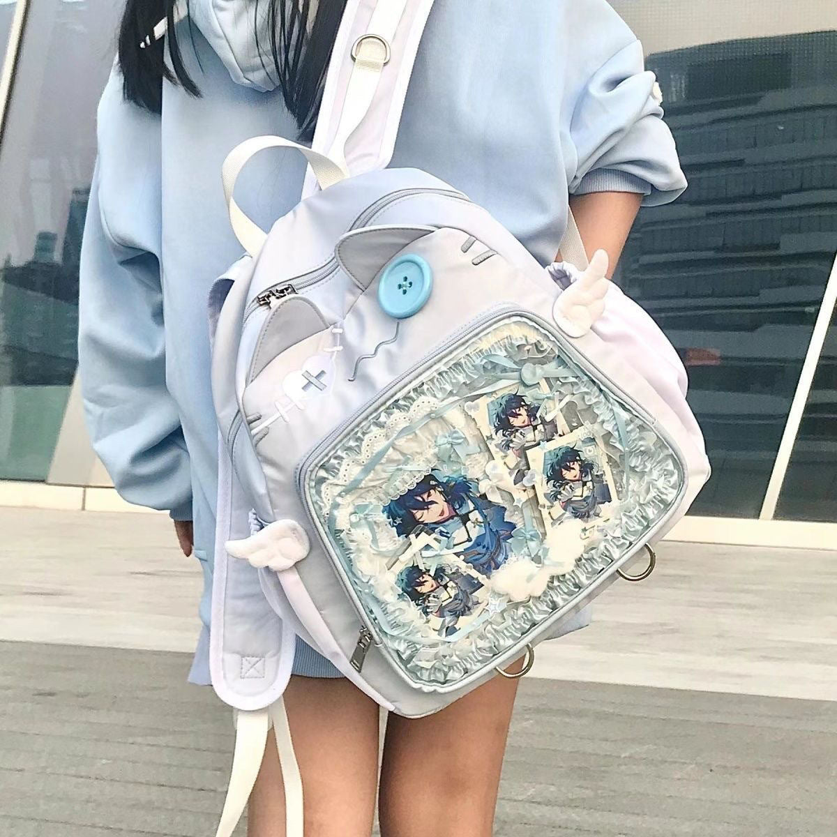 Japansk gennemsigtig preppy stil stor kapacitet afslappet rygsæk