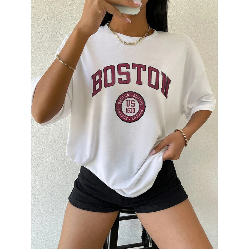 Boston USA By Trykt Dame Kort T-shirt