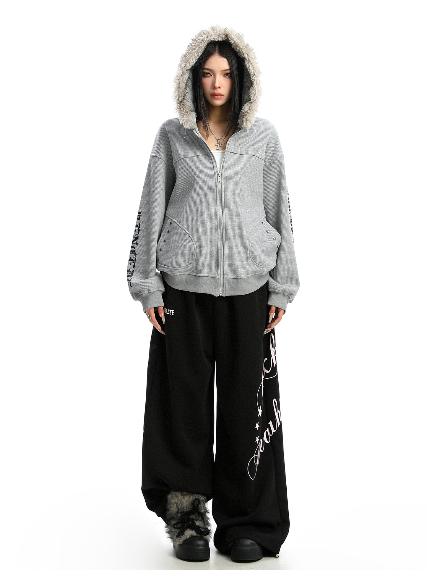 Women's Zipper Cardigan Detachable Fur Collar Sweater