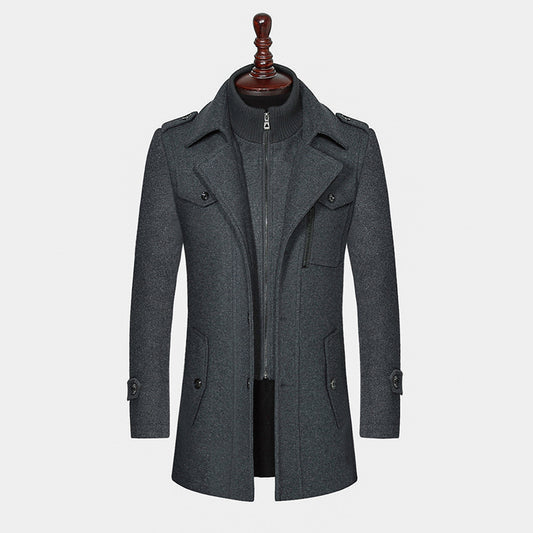 Fashion Double Collar Standard Wool Coat Men's Jacket