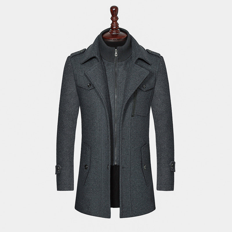 Fashion Double Collar Standard Wool Coat Men's Jacket