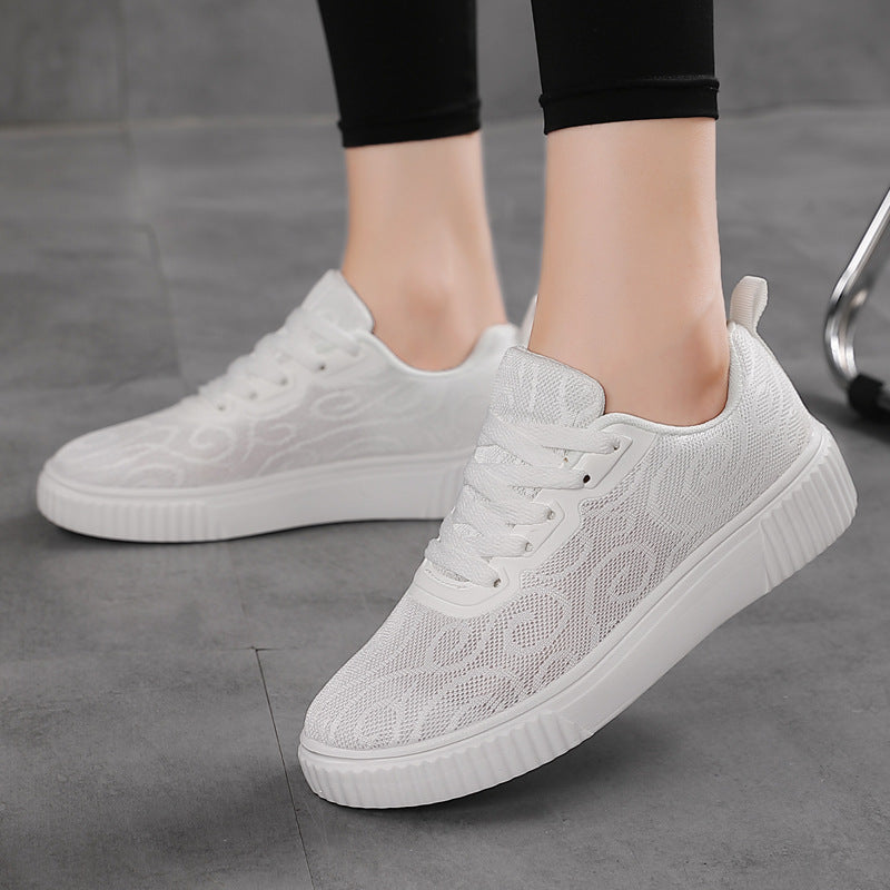 White Shoes Jacquard Hollow-out Platform Board Shoes Summer Versatile Sports Leisure Plus Size