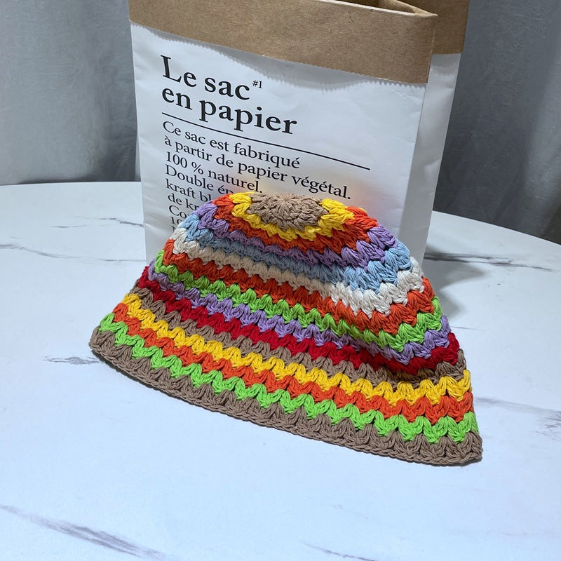 Lovely Rainbow Cotton Thread Basin Hat Spring And Summer Handmade