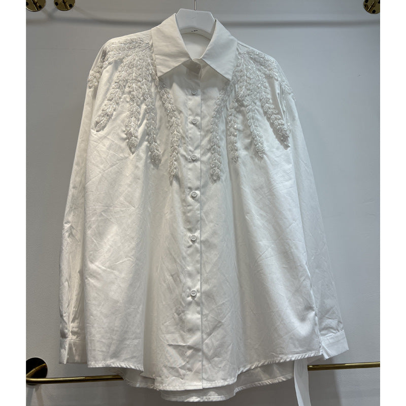 Heavy-duty Jacquard Embroidery Single-breasted Lapel Loose-fit Shirt