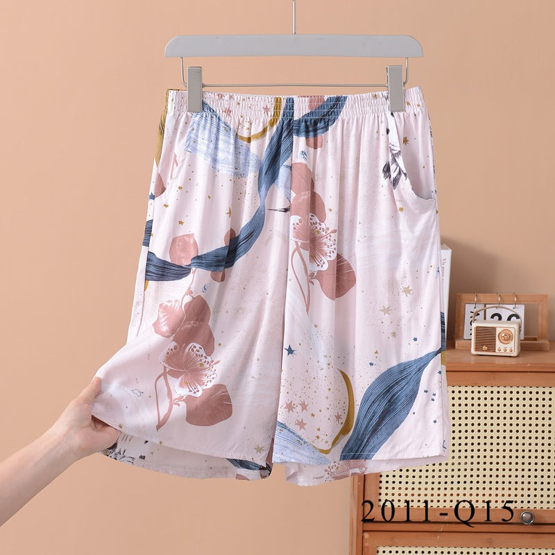 Women's Loose-fit Cotton-silk Floral-print Shorts