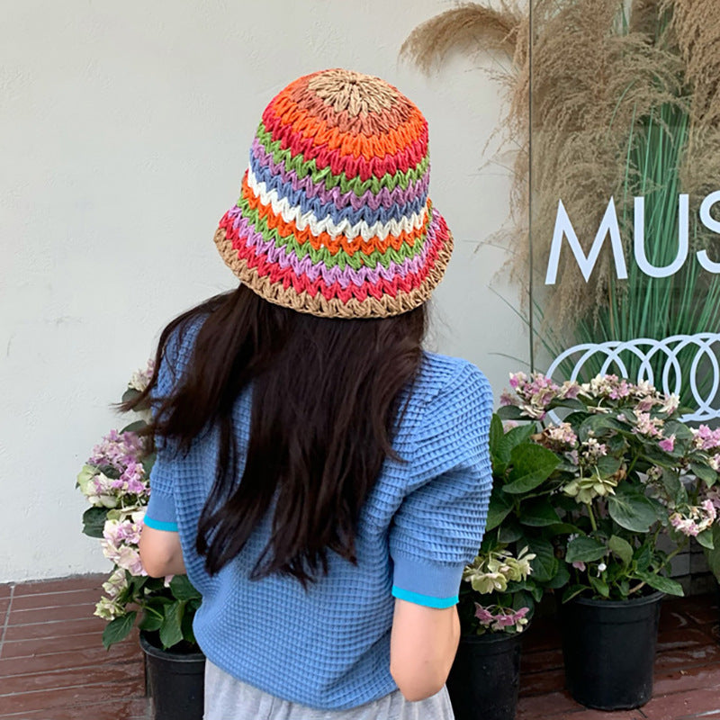 Colorful Striped Shade Fisherman's Handwoven Straw Hat