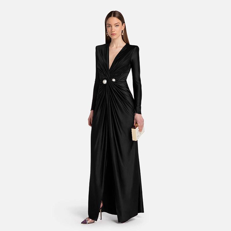 New Stylish V-neck Long-sleeve Split Dress