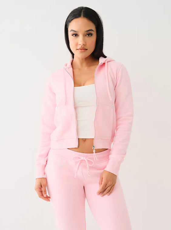 Retro Zip-up Hoodie With A Hood Hip-hop Letter-print Sweatshirt Fashionable Womens Outfit