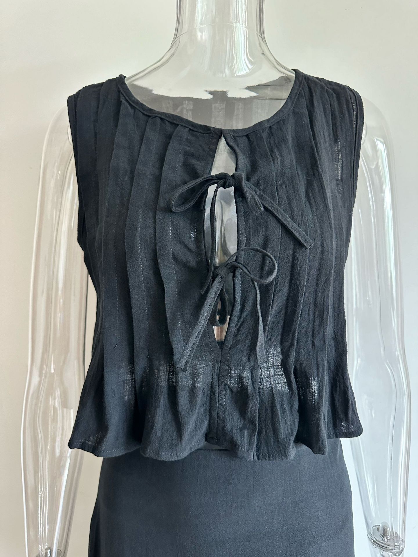 Breathable Cotton-Linen Sleeveless Bandage Womens Shirt Dress