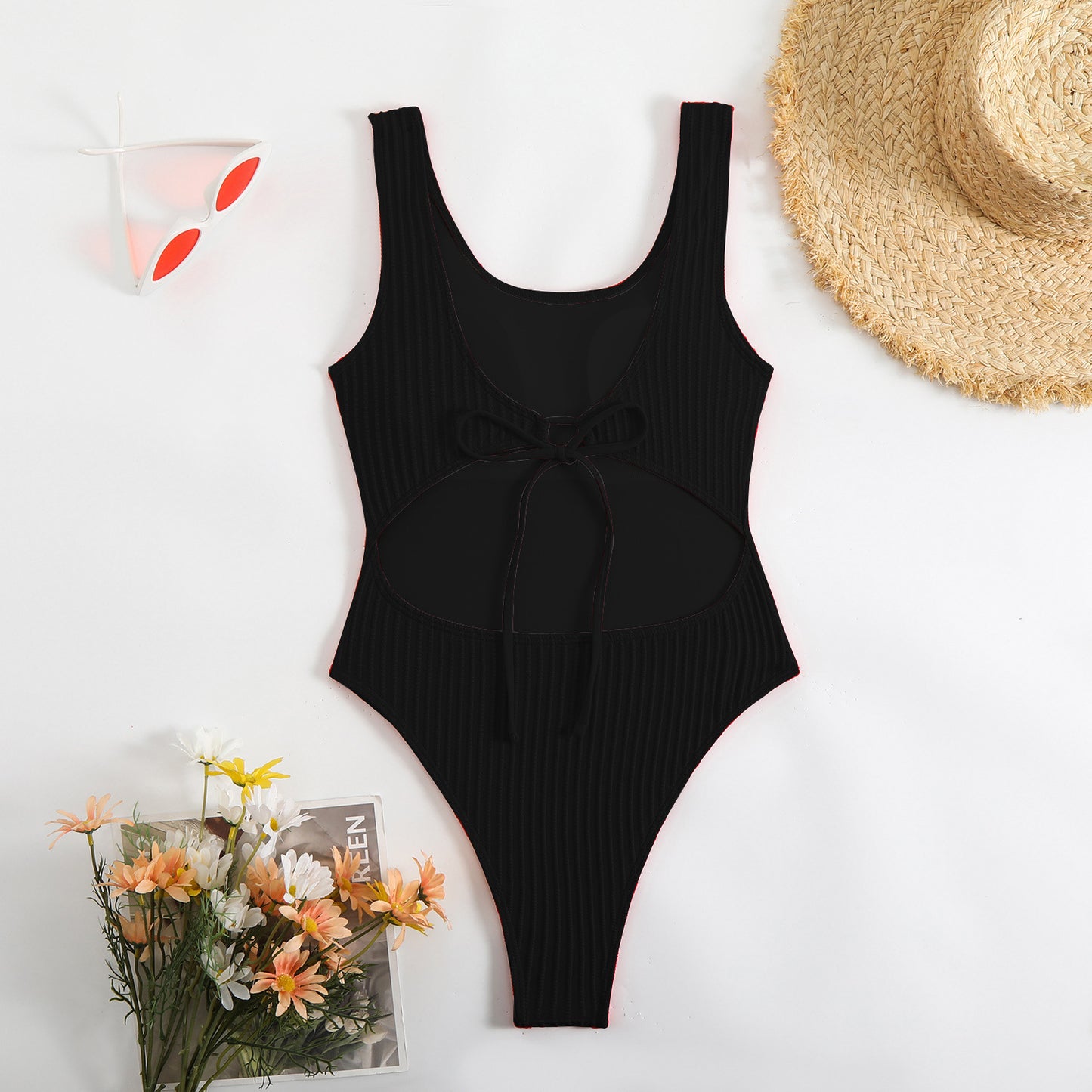 One-piece Solid Color Women's Covering Belly Thin Bikini Swimsuit