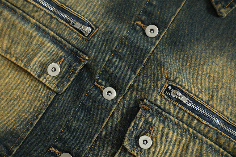 Punk Distressed Inkjet Denim Frock Vest Men's